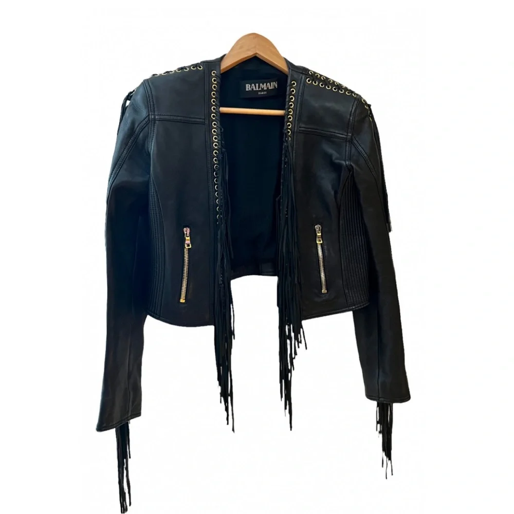 Balmain leather biker jacket 40French or medium US - Picture 1 of 6